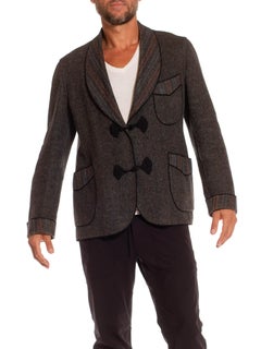 Victorian Heather Grey Wool Double Woven Stripe Men's Smoking Jacket