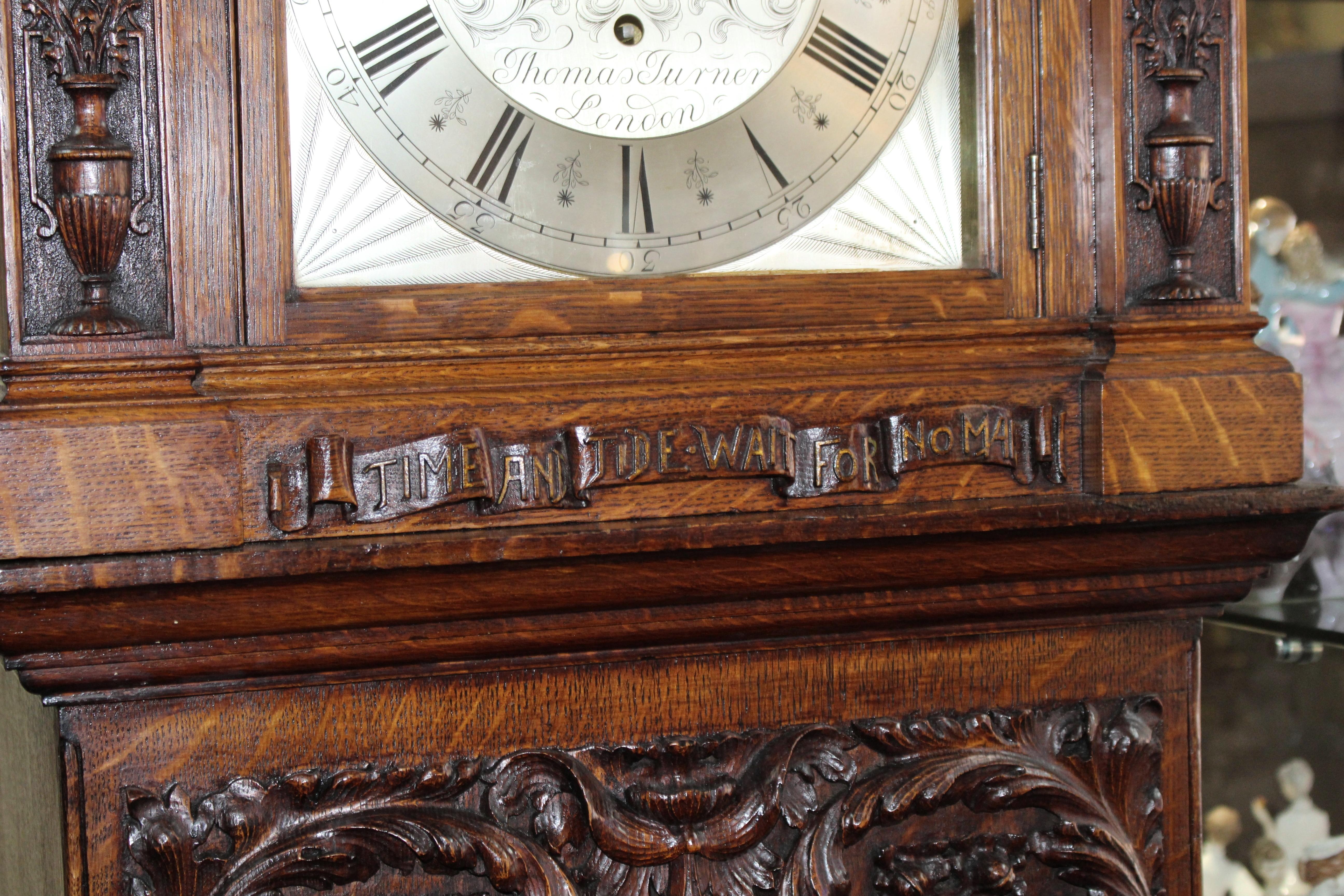 Victorian Heavily Carved Oak Long Case Clock by Thomas Turner London 5