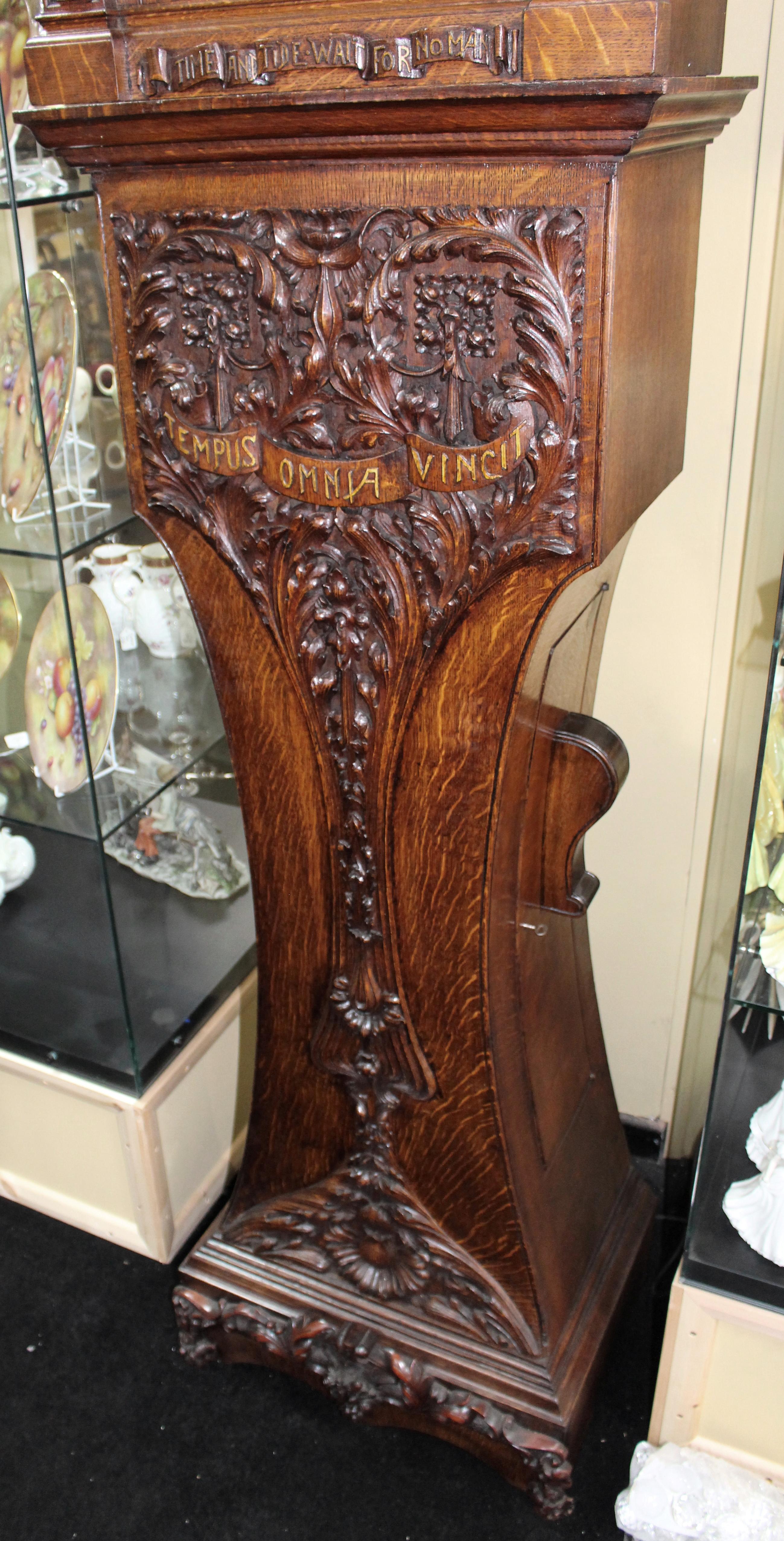 Victorian Heavily Carved Oak Long Case Clock by Thomas Turner London 6
