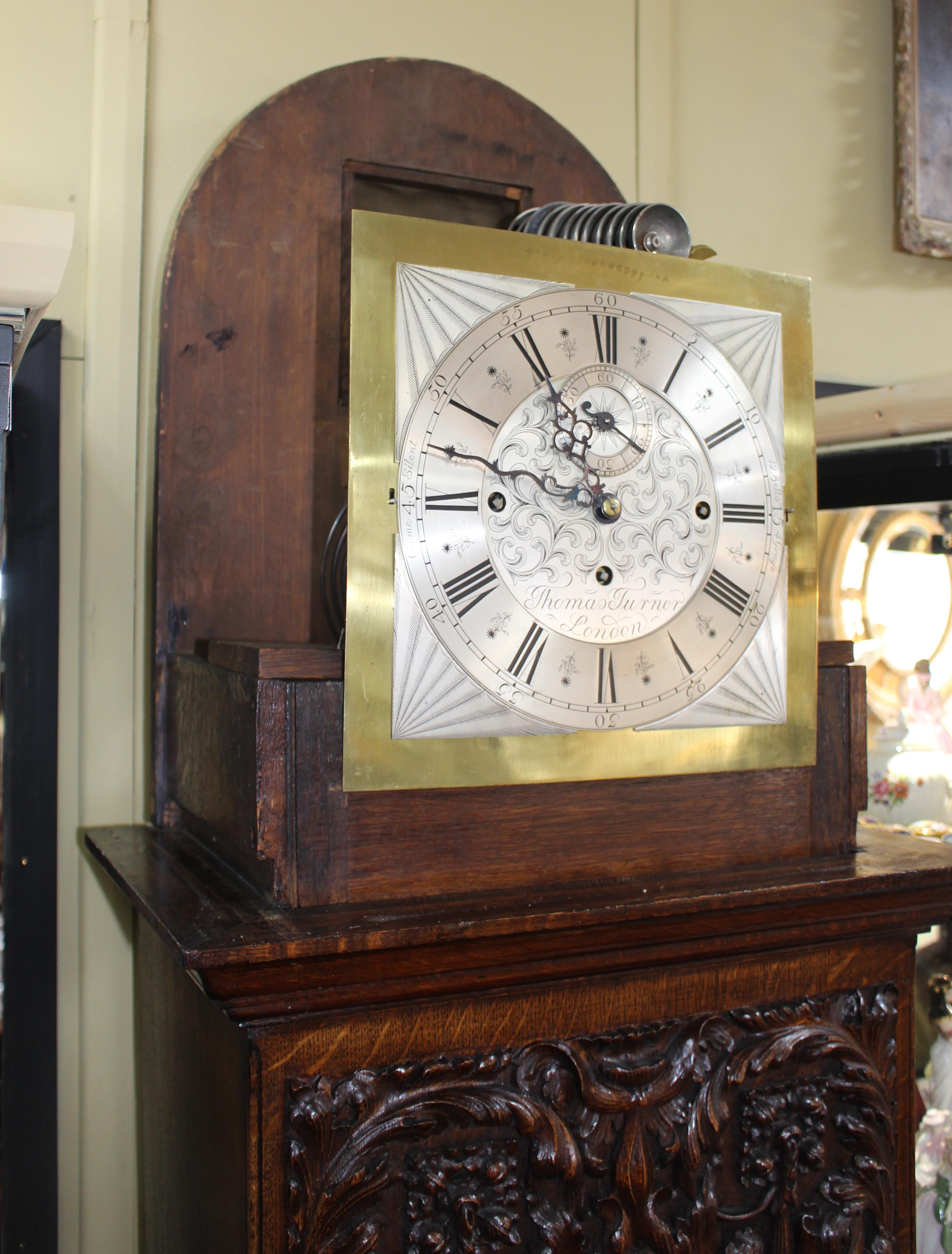 Victorian Heavily Carved Oak Long Case Clock by Thomas Turner London 10