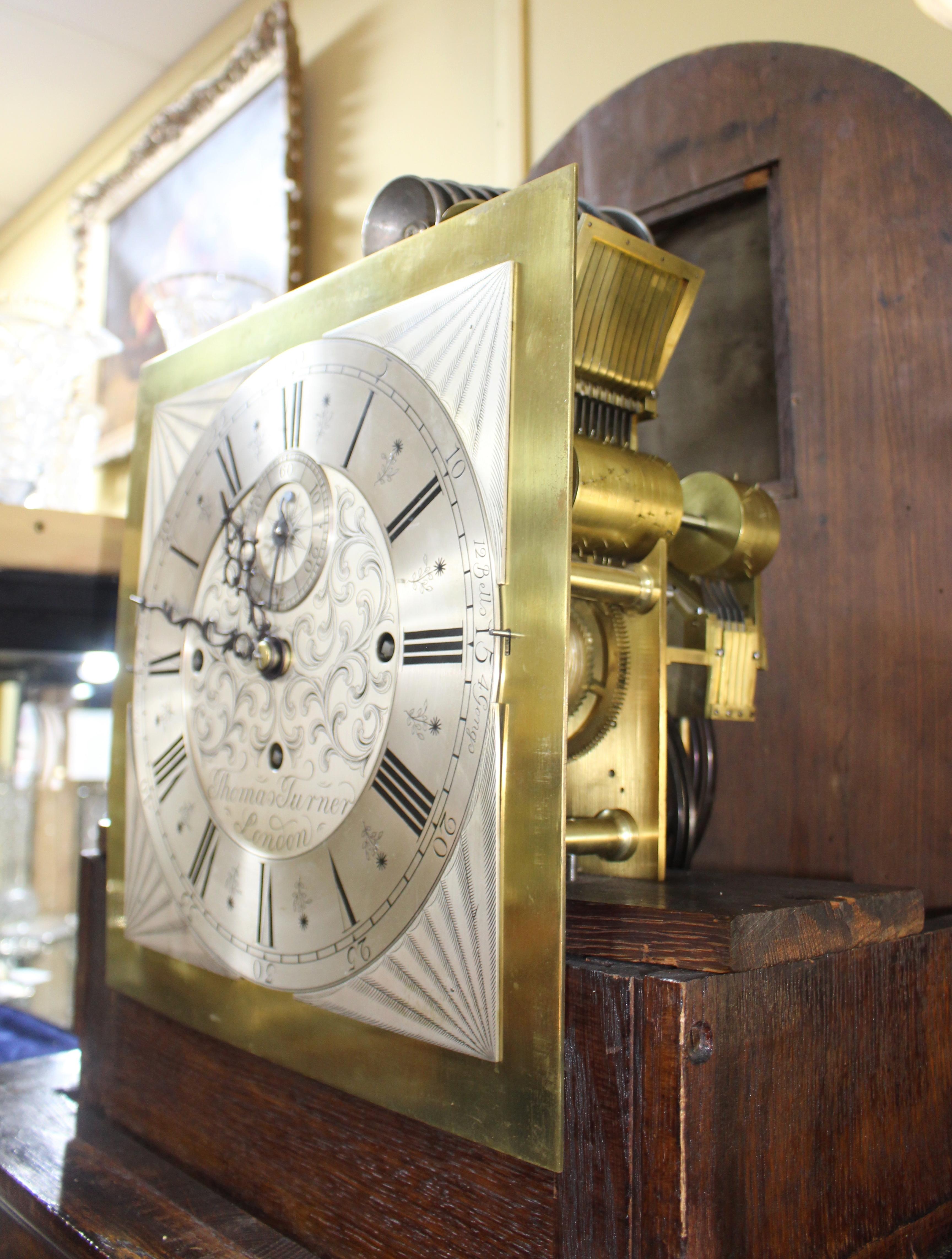 Victorian Heavily Carved Oak Long Case Clock by Thomas Turner London 12