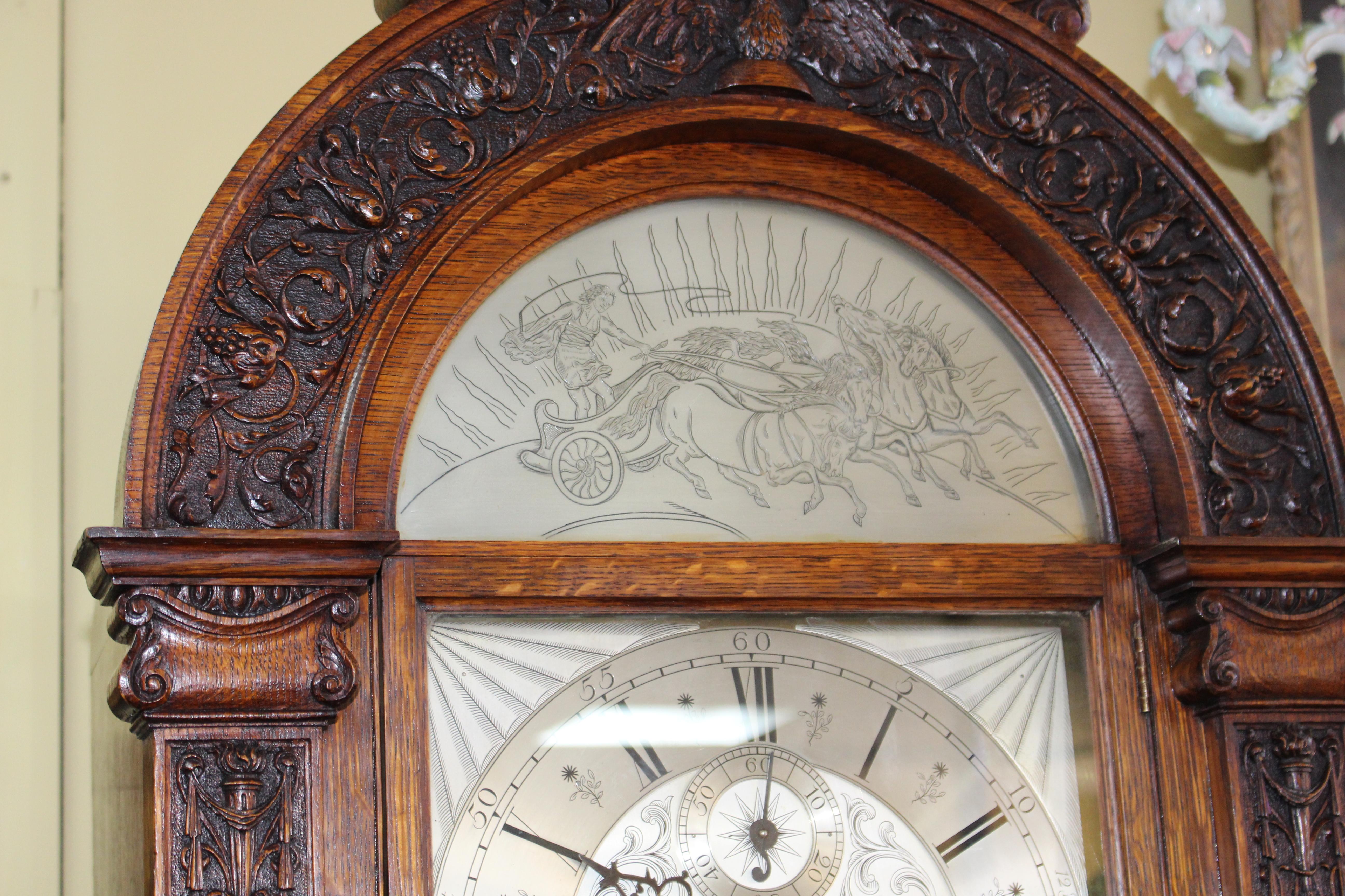 19th Century Victorian Heavily Carved Oak Long Case Clock by Thomas Turner London