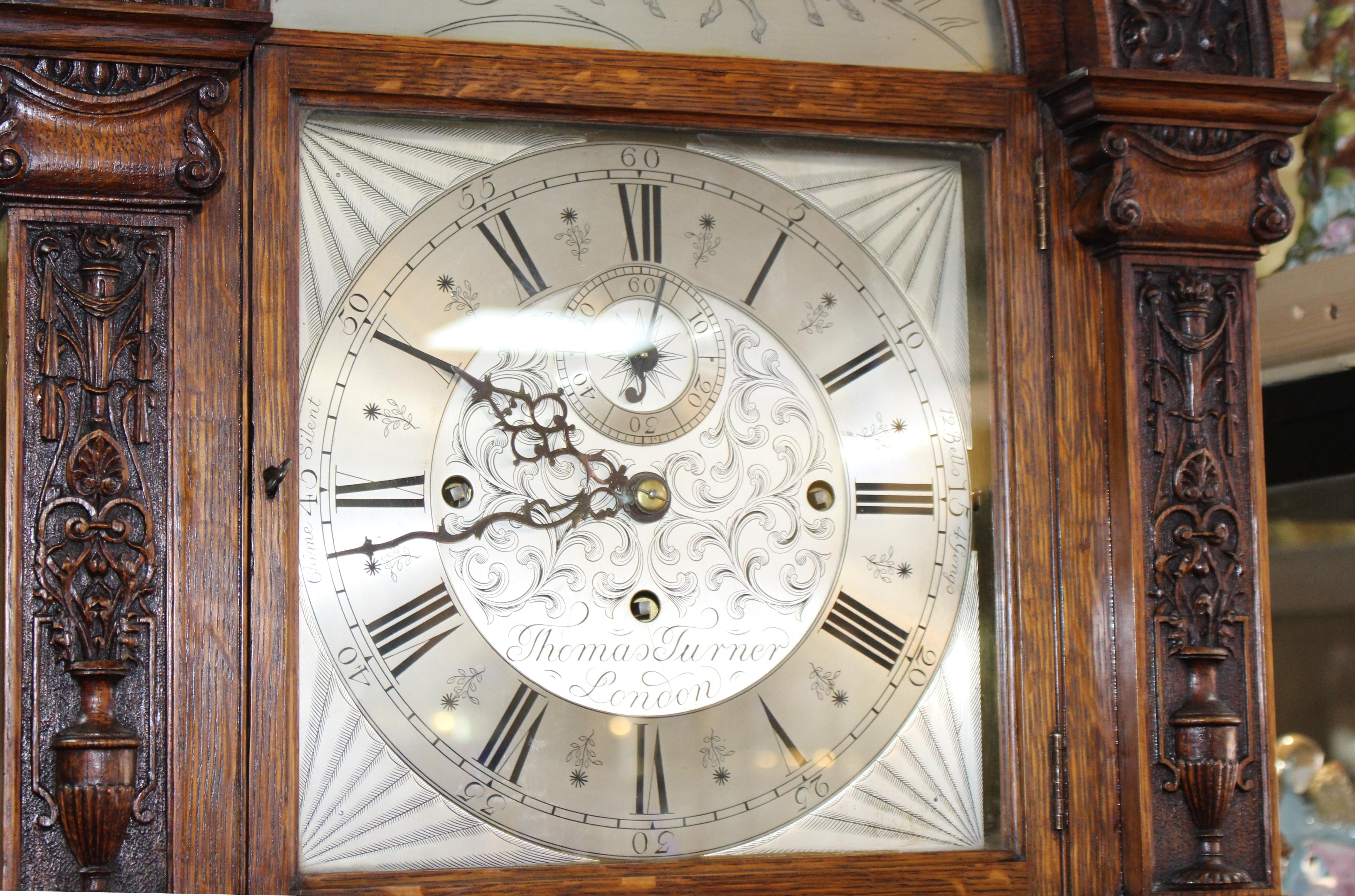 Victorian Heavily Carved Oak Long Case Clock by Thomas Turner London 1