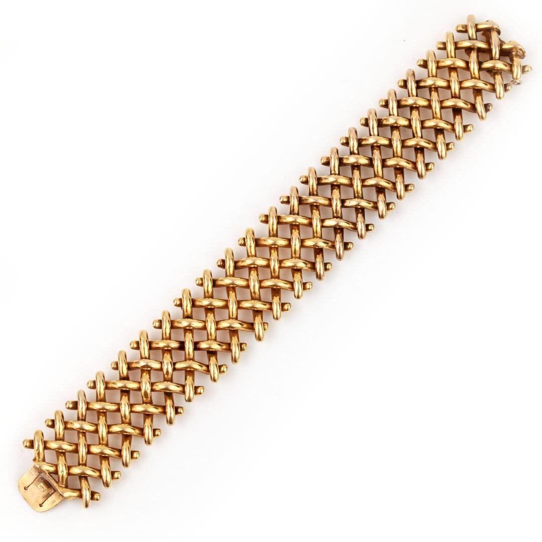 High Victorian Victorian Heavy 18ct Yellow Gold Wide Lattice Bracelet, Circa 1876