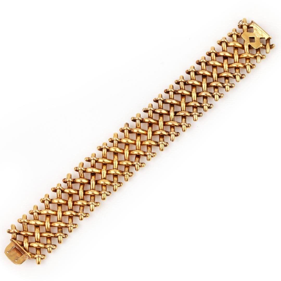 Victorian Heavy 18ct Yellow Gold Wide Lattice Bracelet, Circa 1876 In Good Condition In Lancashire, Oldham
