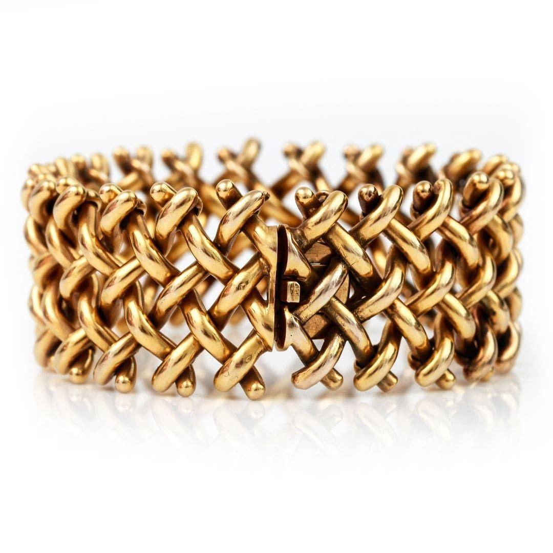 Victorian Heavy 18ct Yellow Gold Wide Lattice Bracelet, Circa 1876 3