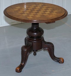 Victorian Height Adjustable Burr Walnut Chess Games Table Carved Legs circa 1880