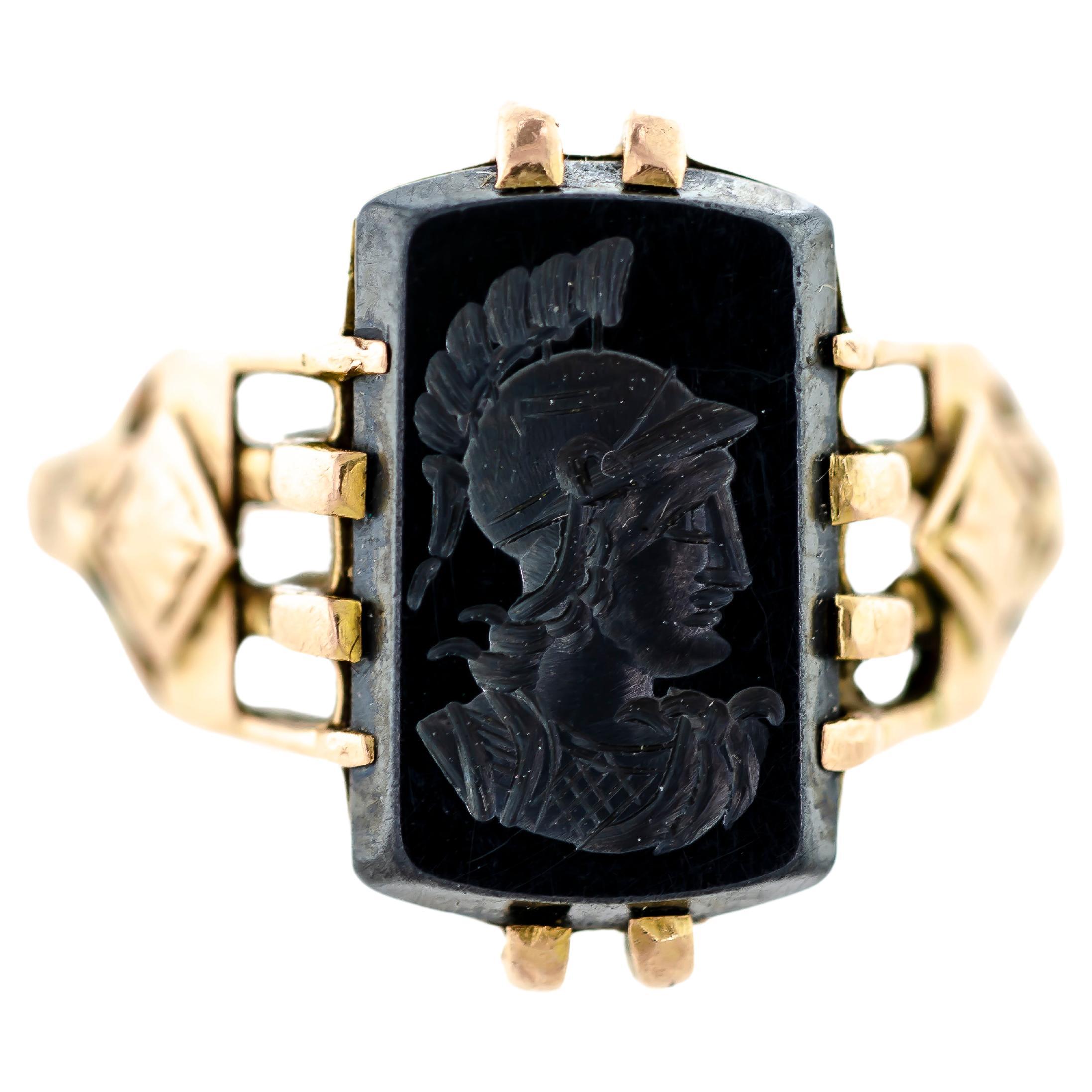 Victorian Hematite Intaglio and 14K Yellow Gold Ring