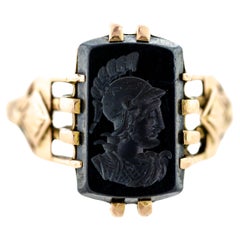 Victorian Hematite Intaglio and 14K Yellow Gold Ring