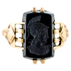 Victorian Hematite Intaglio and 14K Yellow Gold Ring