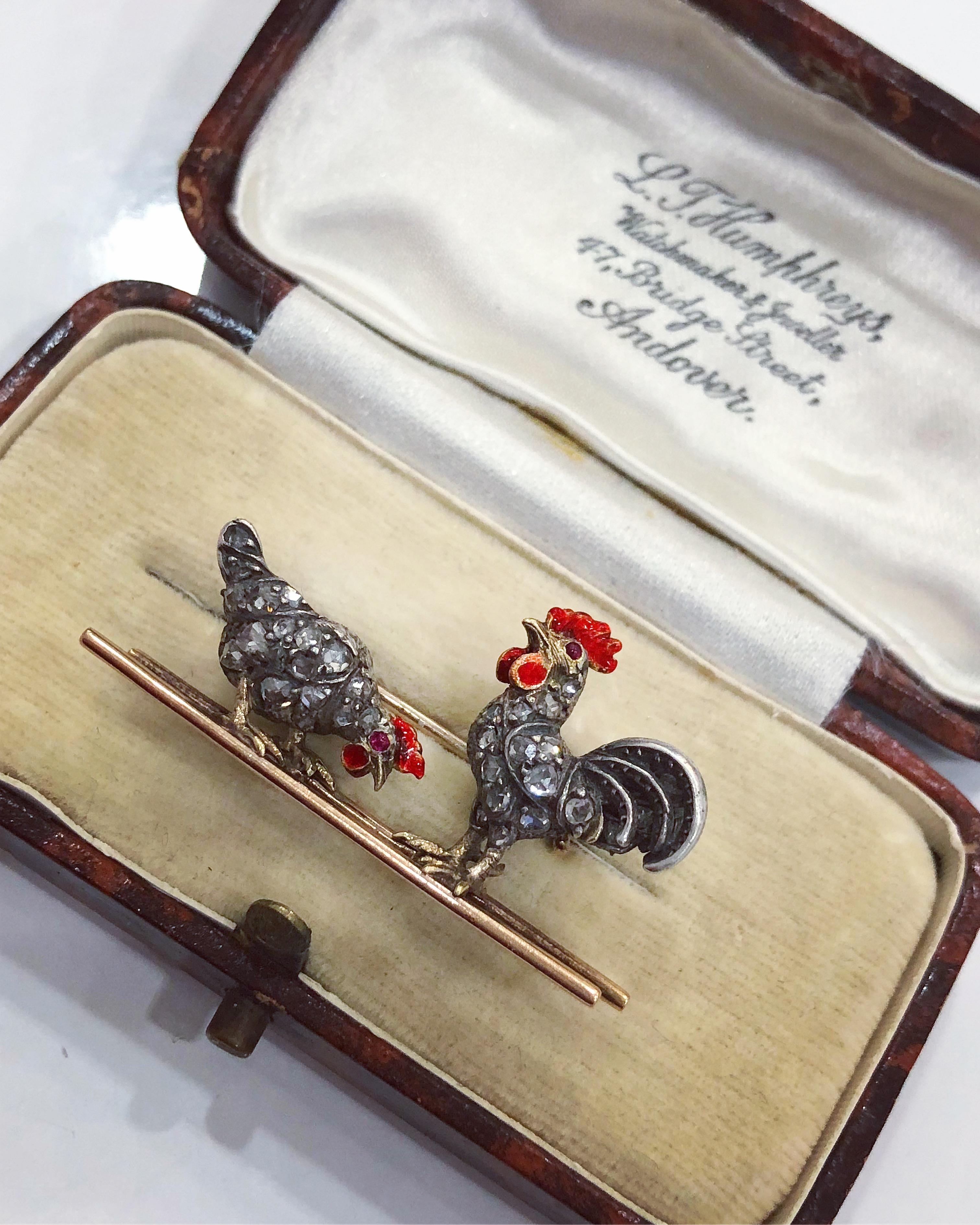 Victorian Hen Diamond and Ruby Brooch, circa 1900s In Good Condition In London, GB