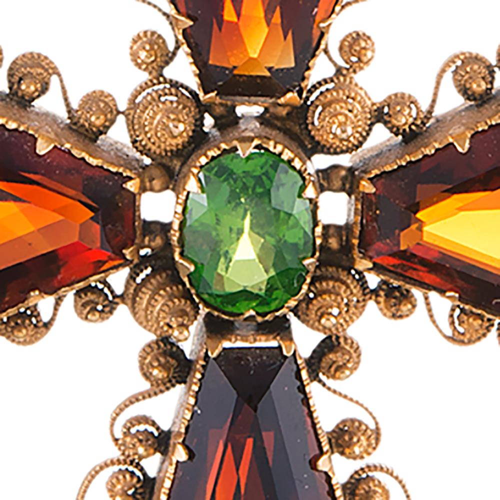 Victorian Hessonite Tsavorite Garnet Gold Cross In Good Condition In Carmel-by-the-Sea, CA