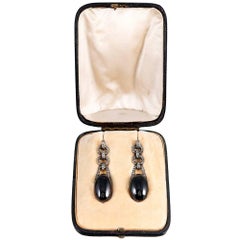 Victorian “High Jewelry” Cabochon Garnet and Rose Cut Diamond Earrings