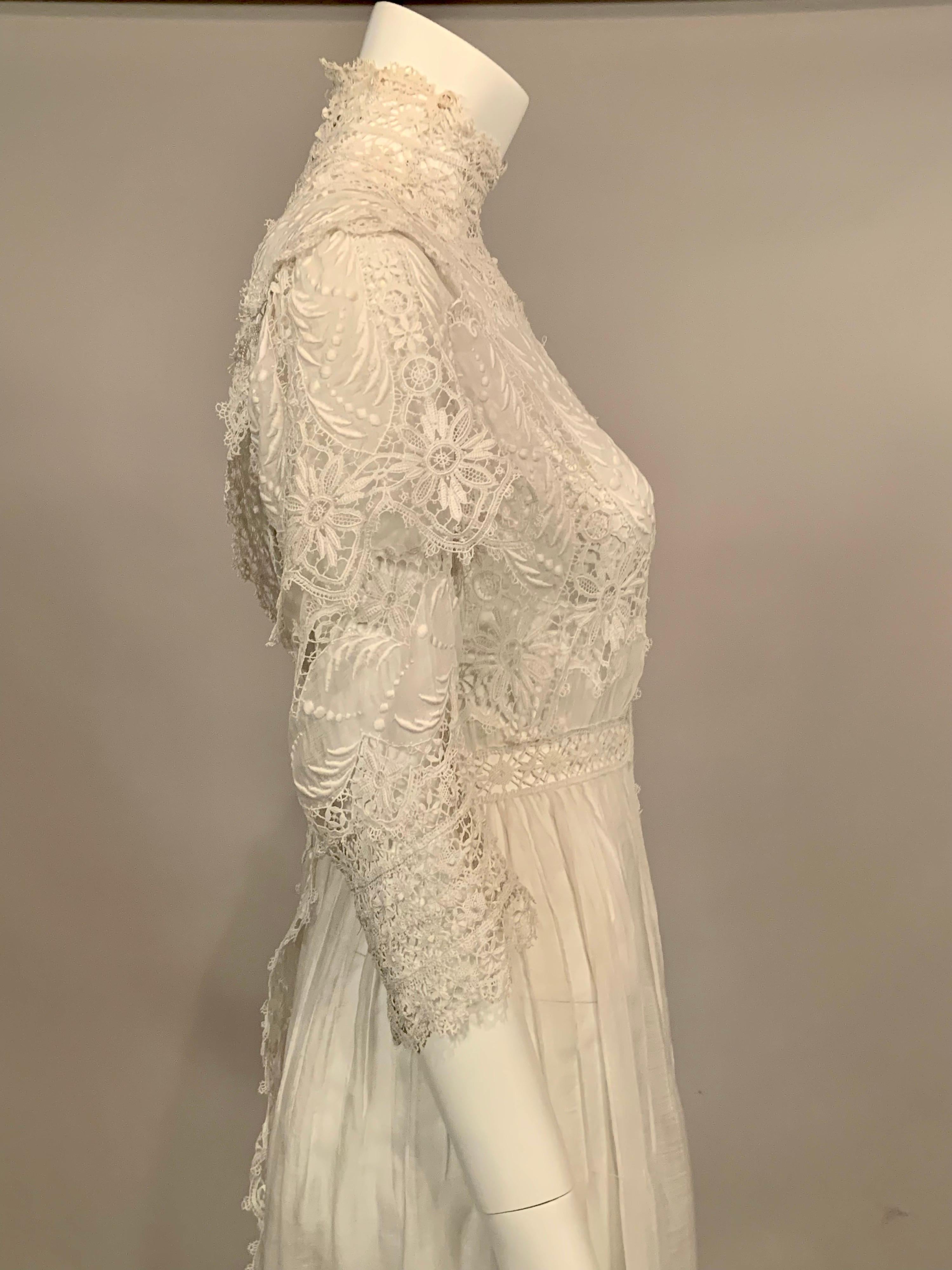 Victorian Bright White High Neck Lace and Embroidered Handkerchief Linen Dress   2