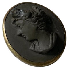 Victorian High-Relief Lava Cameo Brooch Pendant, c. 1880s