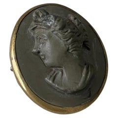 Victorian High-Relief Lava Cameo Brooch Pendant, c. 1880s