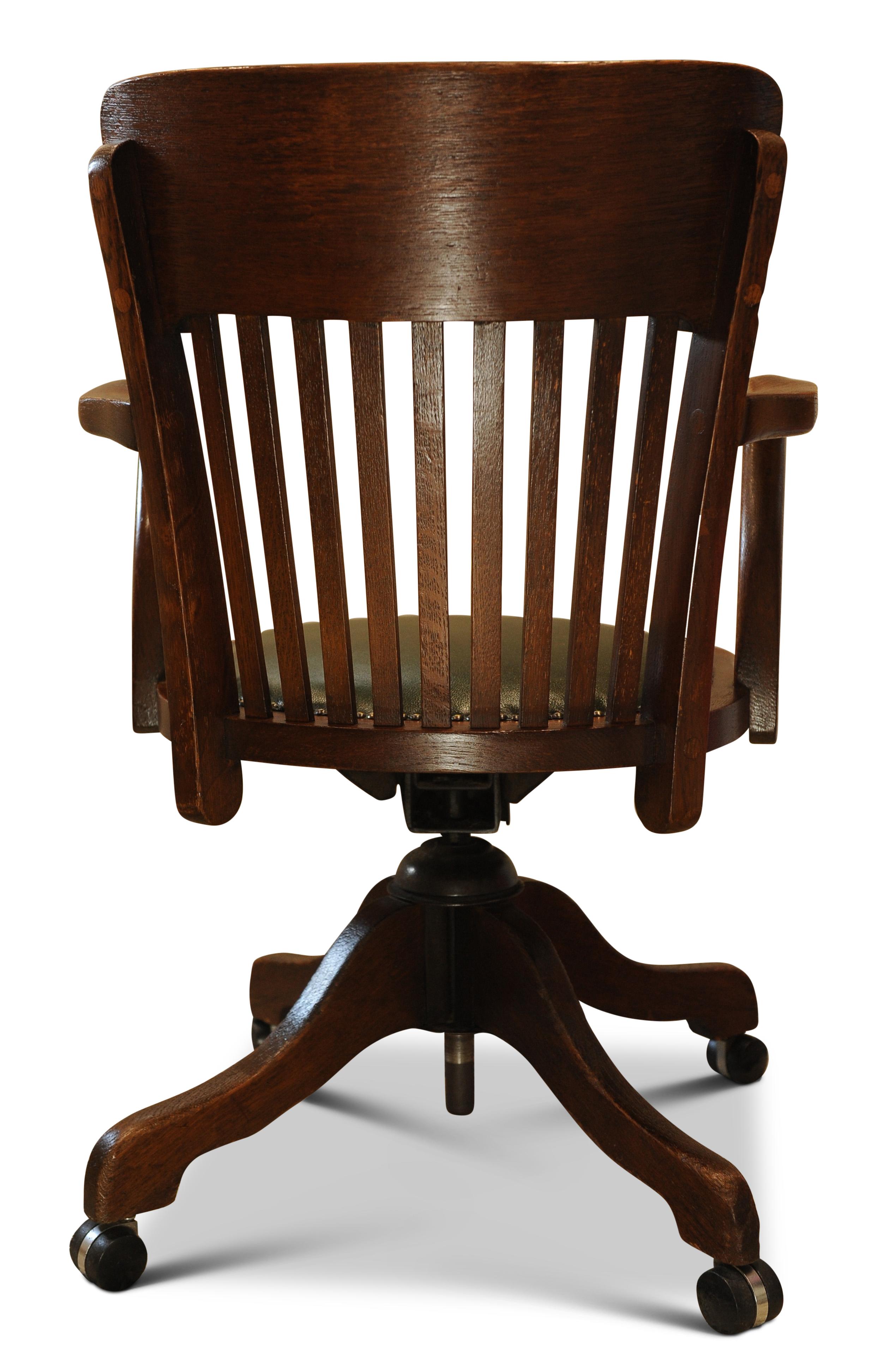 Victorian Hillcrest Oak Revolving Desk Chair with Racing Green Leather Seat 1