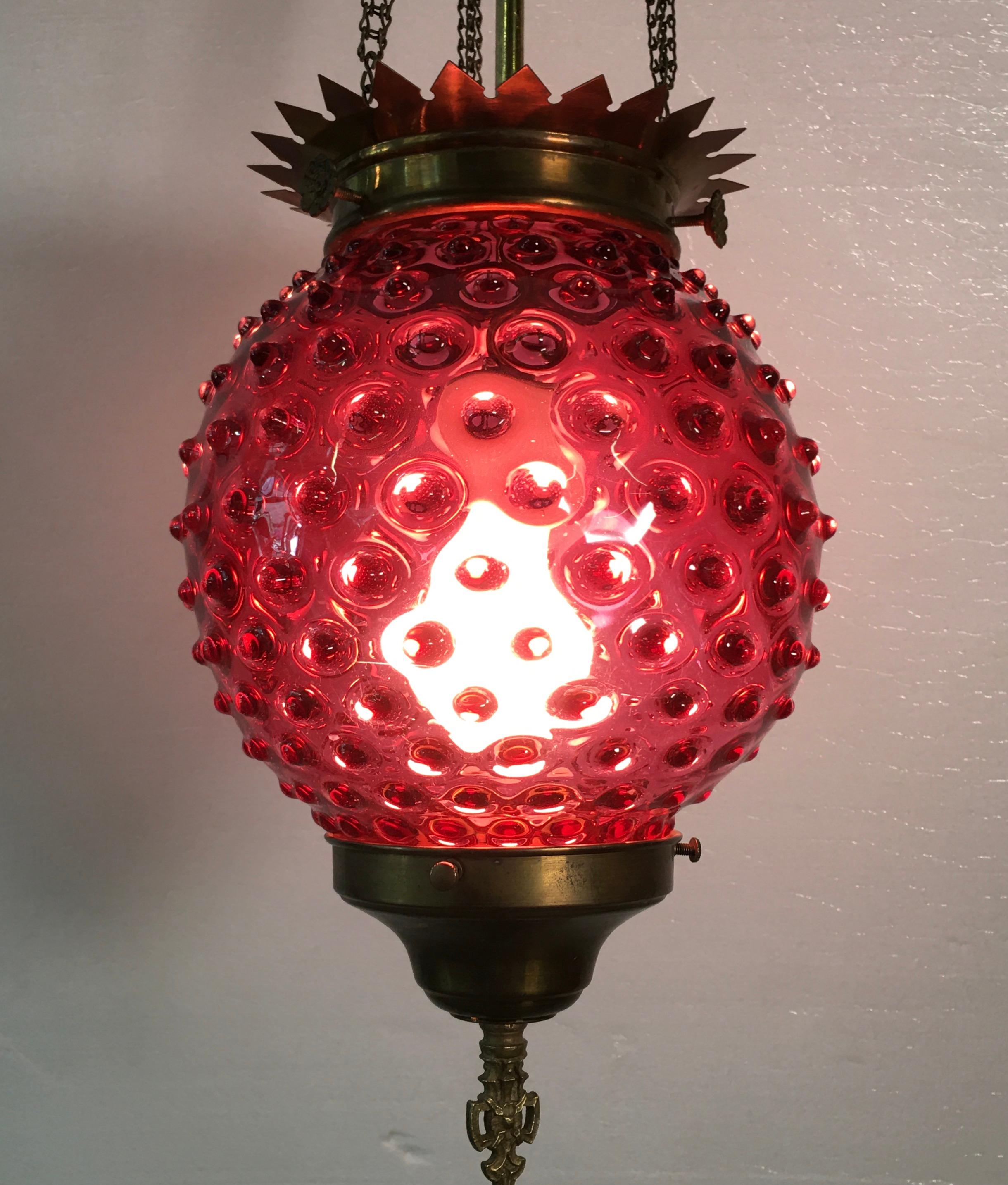 Victorian Hobnail Cranberry Glass Hall Lantern 2