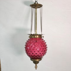 Victorian Hobnail Cranberry Glass Hall Lantern