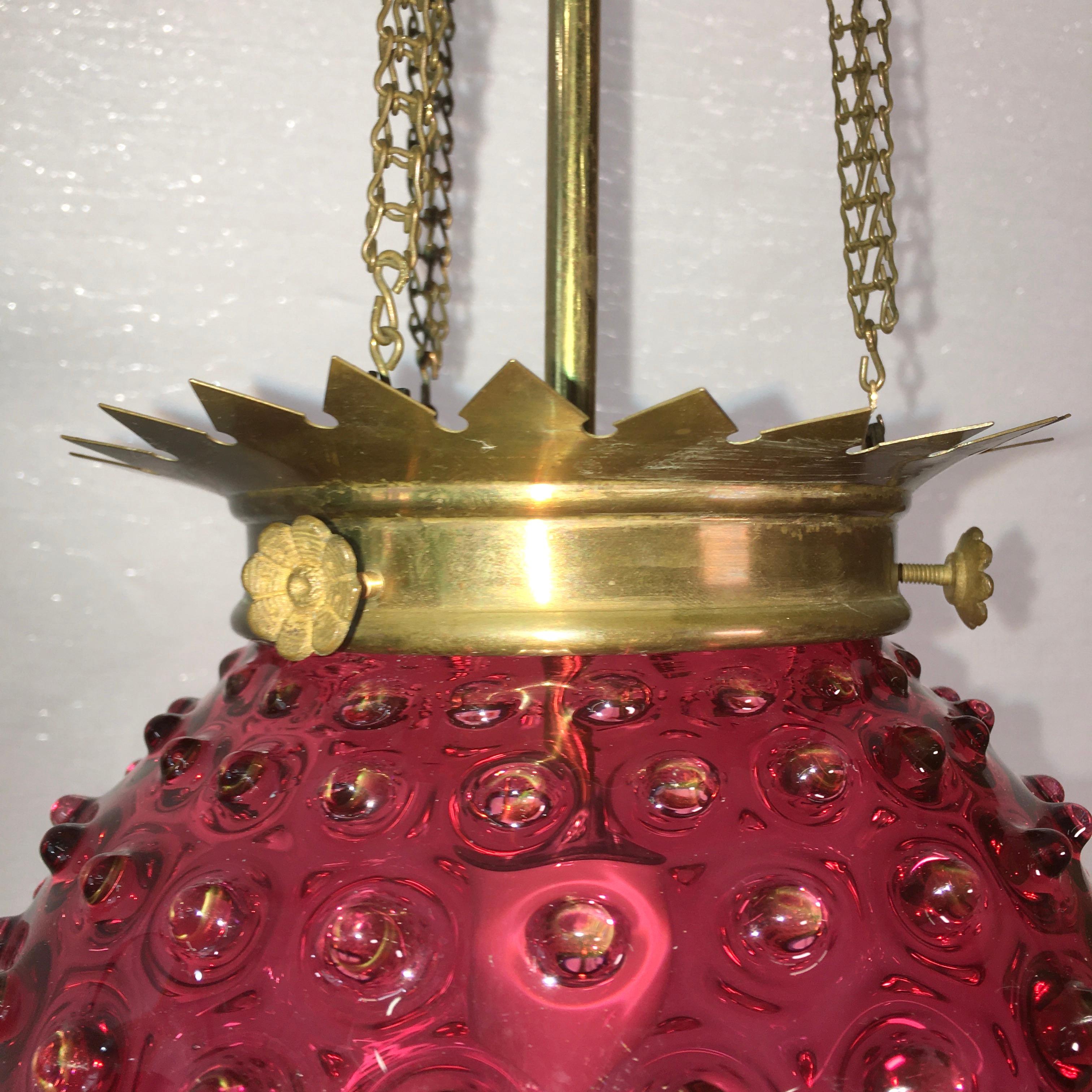 American Victorian Hobnail Cranberry Glass Hall Lantern