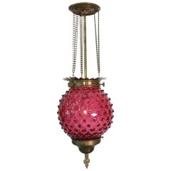 Antique Victorian Hobnail Cranberry Glass Hall Lantern