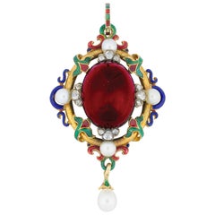 Pendentif victorien Holbeinesque en grenat