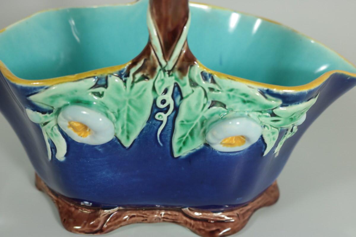 Glazed Victorian Holdcroft Majolica Floral Basket