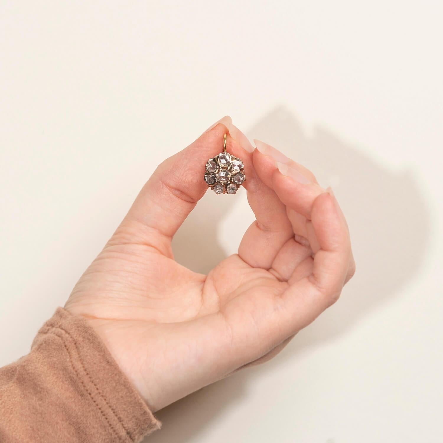 Women's or Men's Victorian Holland Rose Cut Diamond Cluster Earrings 3ctw For Sale