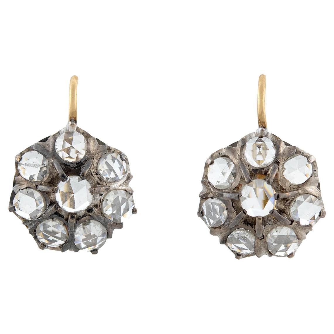 Victorian Holland Rose Cut Diamond Cluster Earrings 3ctw For Sale