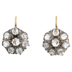 Victorian Holland Rose Cut Diamond Cluster Earrings 3ctw