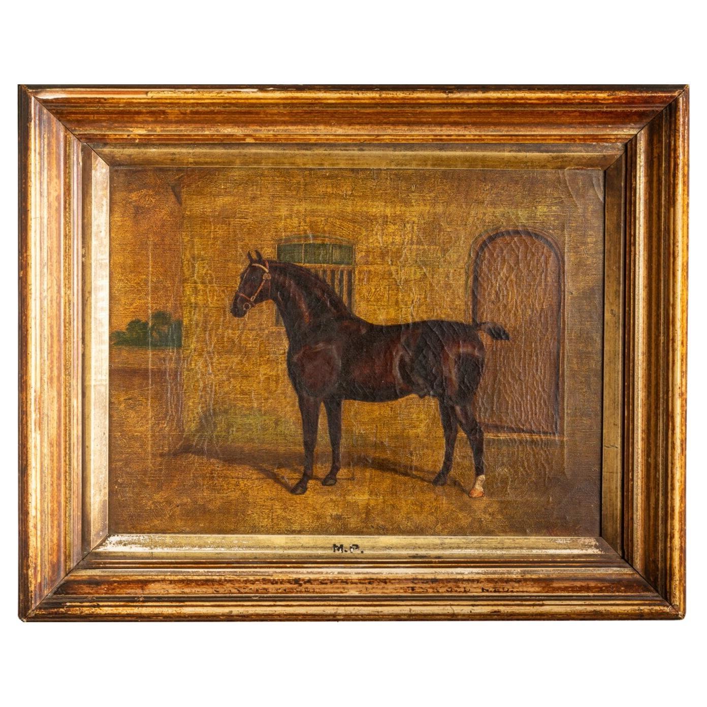 Viktorianisches Pferde- und Reiter-Ölgemälde auf Leinwand von Albert Clark