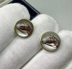 Viktorianisches Pferd Essex Kristall Ohrringe Emaille 14 Karat Gold Pferderennen