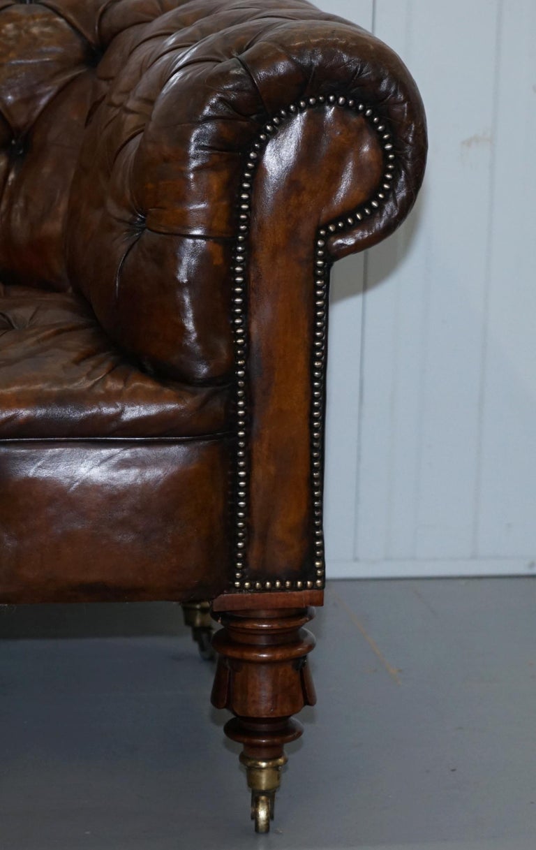 Victorian Horse Hair Fully Restored Brown Leather Chesterfield Sofa