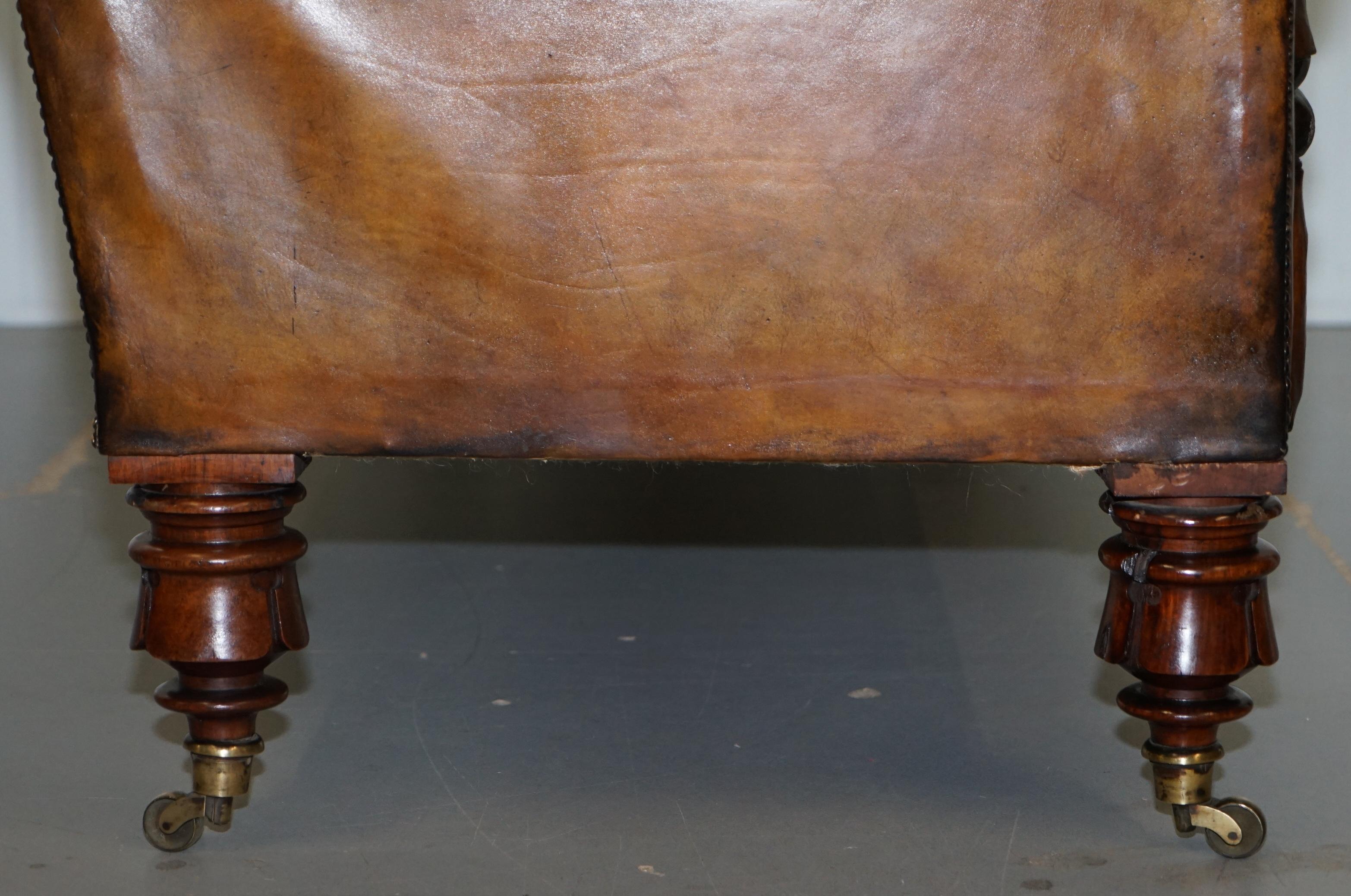 Victorian Horse Hair Fully Restored Brown Leather Chesterfield Sofa Redwood Leg 10