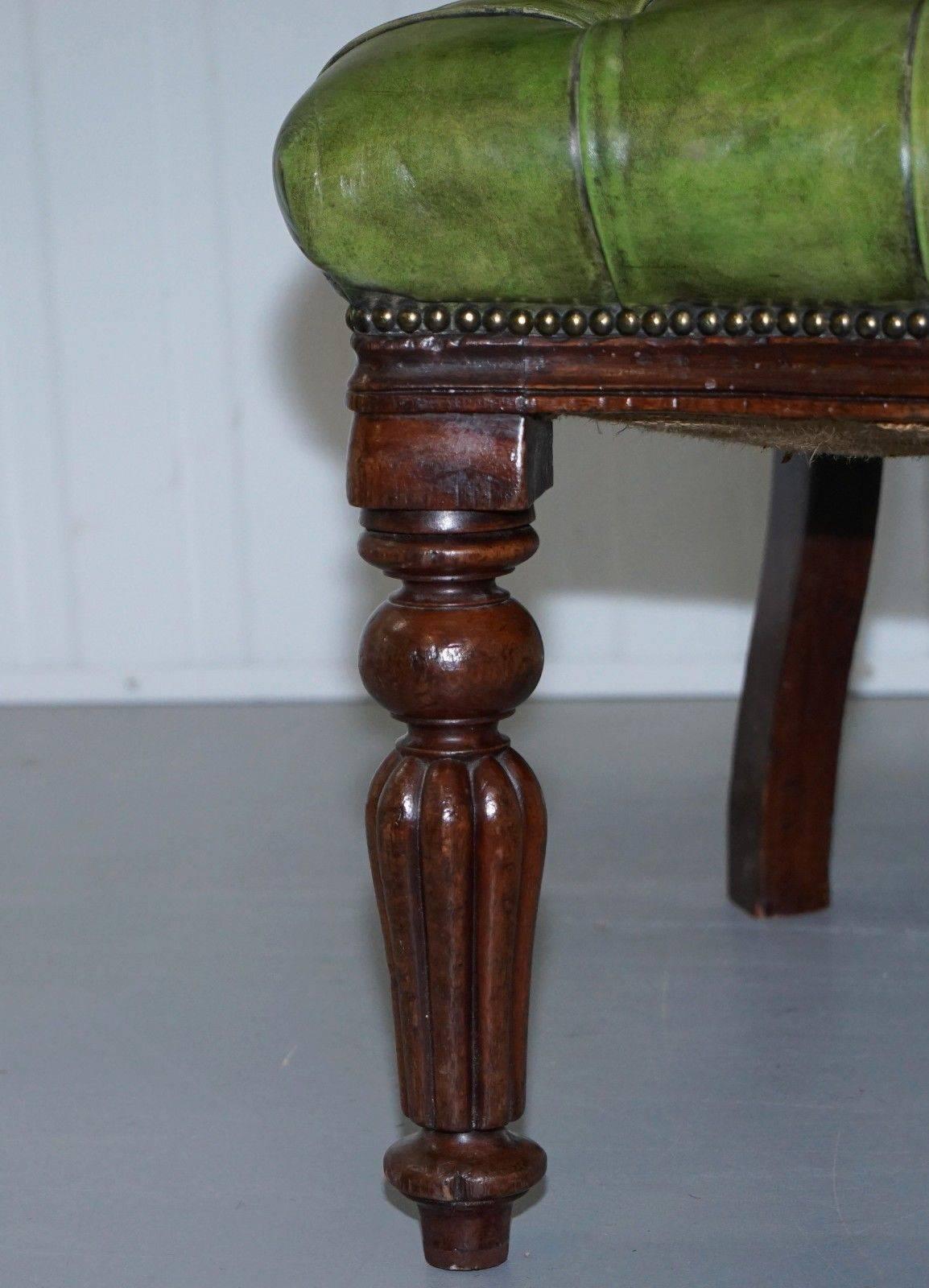 19th Century Victorian Horseshoe Back Chesterfield Green Leather Captains Reading Chair