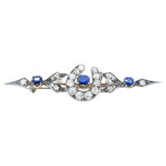 Victorian Horseshoe Diamond and Sapphire Brooch on 9ct gold