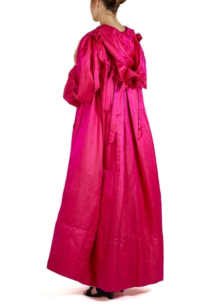 Victorian Hot Pink Silk & Cotton Sateen Hooded House Dress With Ribbons For Sale 3