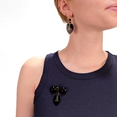 Victorian Howard & Co. 14K Gold, Onyx & Enamel Mourning Brooch & Earrings Parure