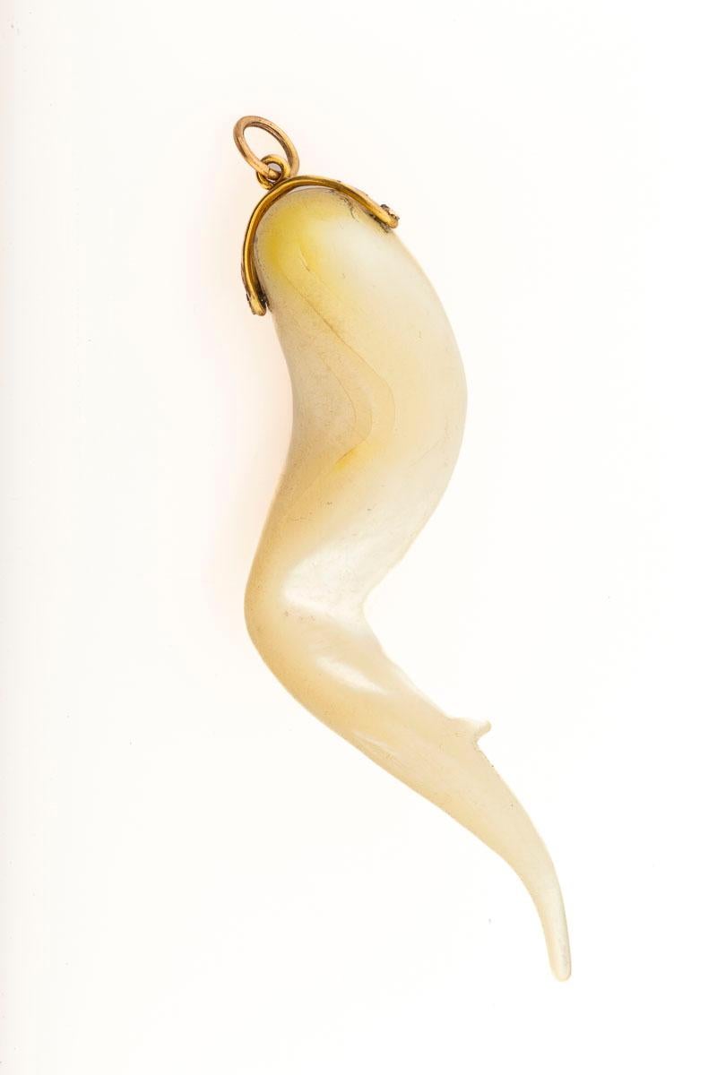 Uncut Victorian Huge Cornicello in Mother of Pearl