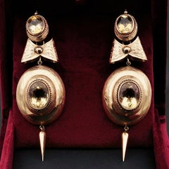 Victorian Huge Unique Natural Citrine Night Day Bow Earrings