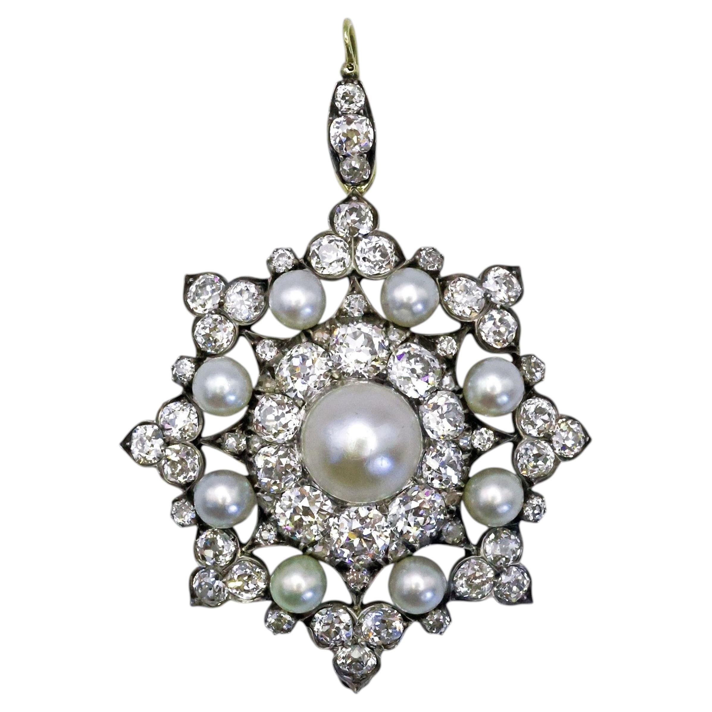 Victorian Hunt & Roskell Pearl Diamond Silver and Gold Brooch-Pendant Circa 1895