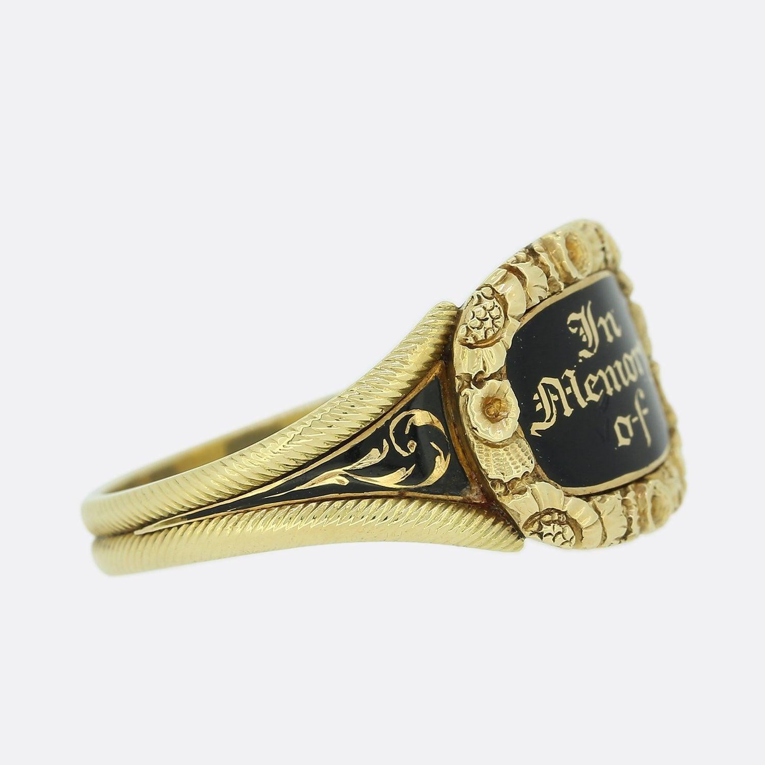 Victorian 'In Memory Of' Enamel Mourning Ring In Good Condition For Sale In London, GB