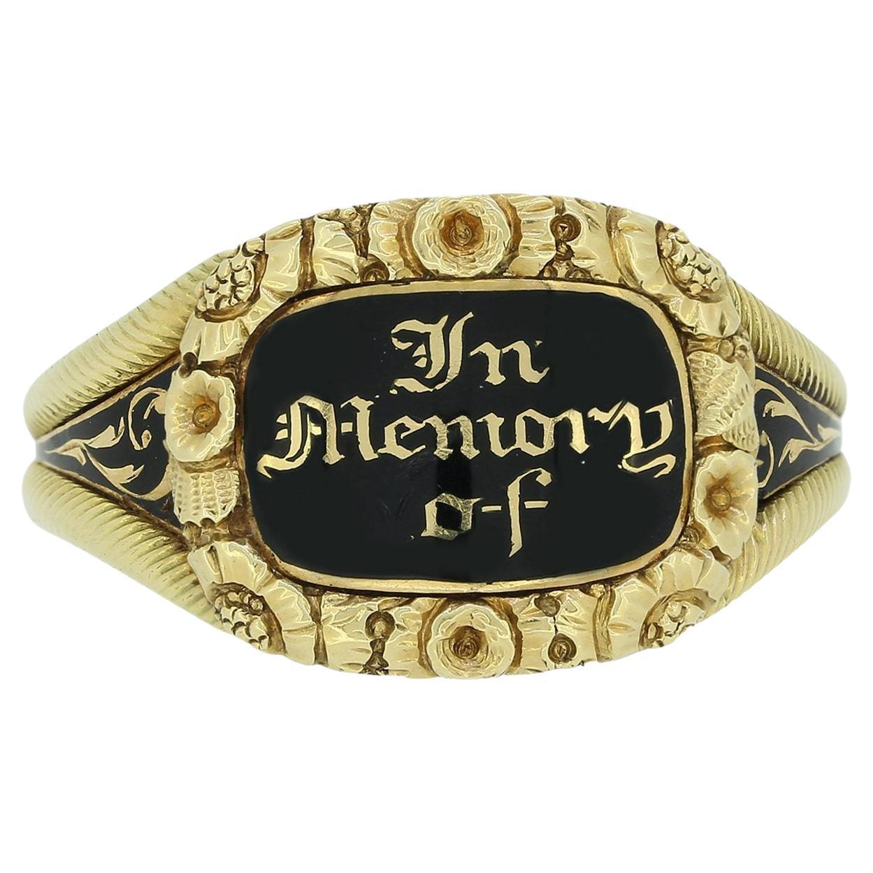 Victorian 'In Memory Of' Enamel Mourning Ring For Sale