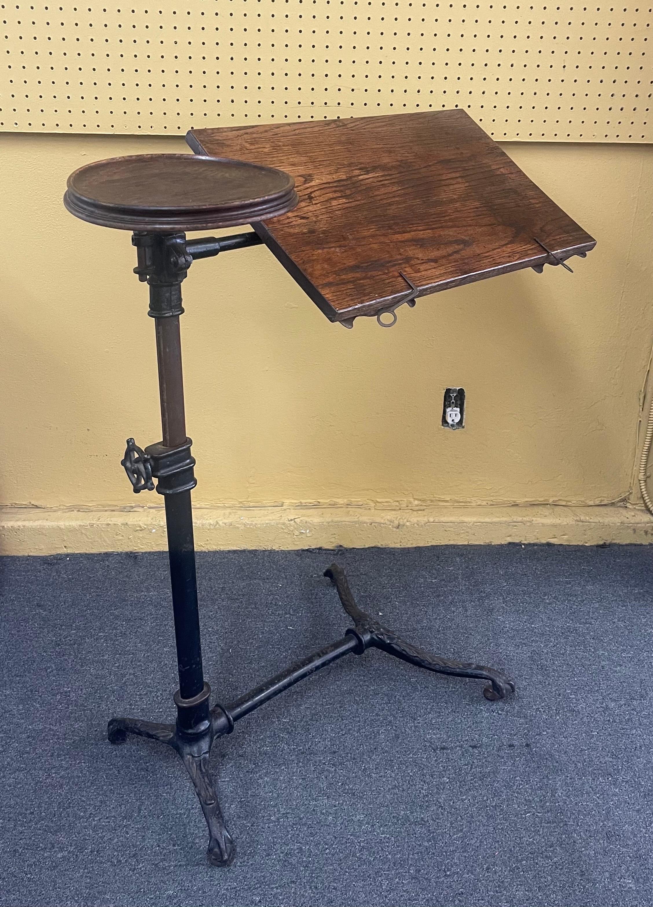 Oak Victorian Industrial Cast Iron Drafting Table or Desk by J. Foot & Son of London