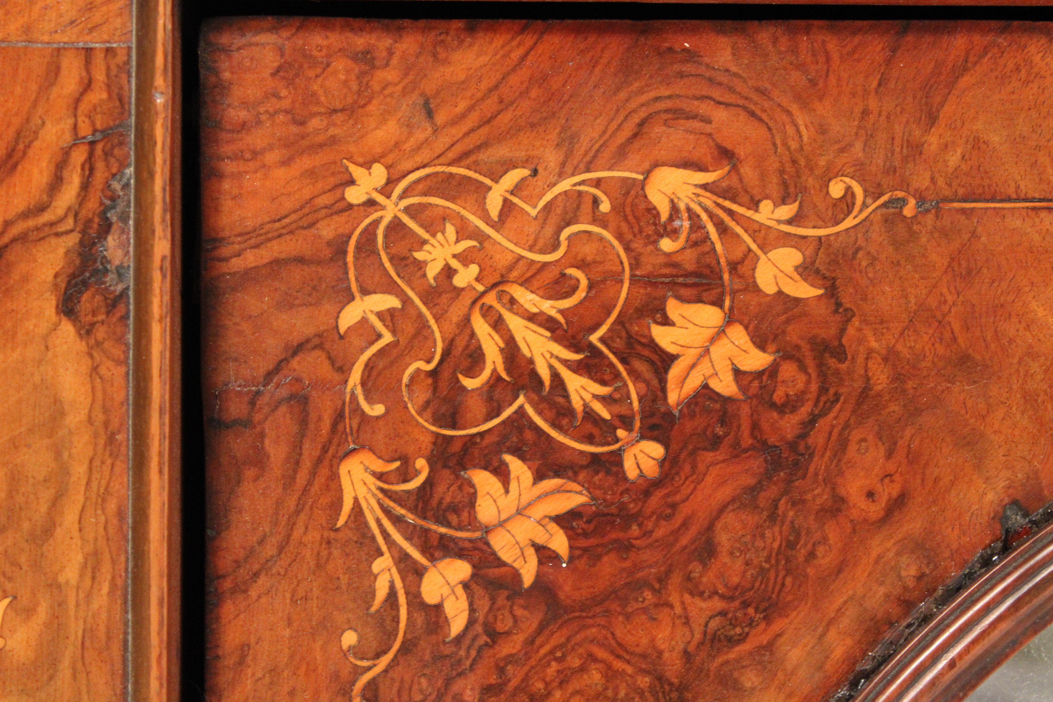 Victorian Inlaid burl Walnut Sideboard With Marble Top For Sale 5