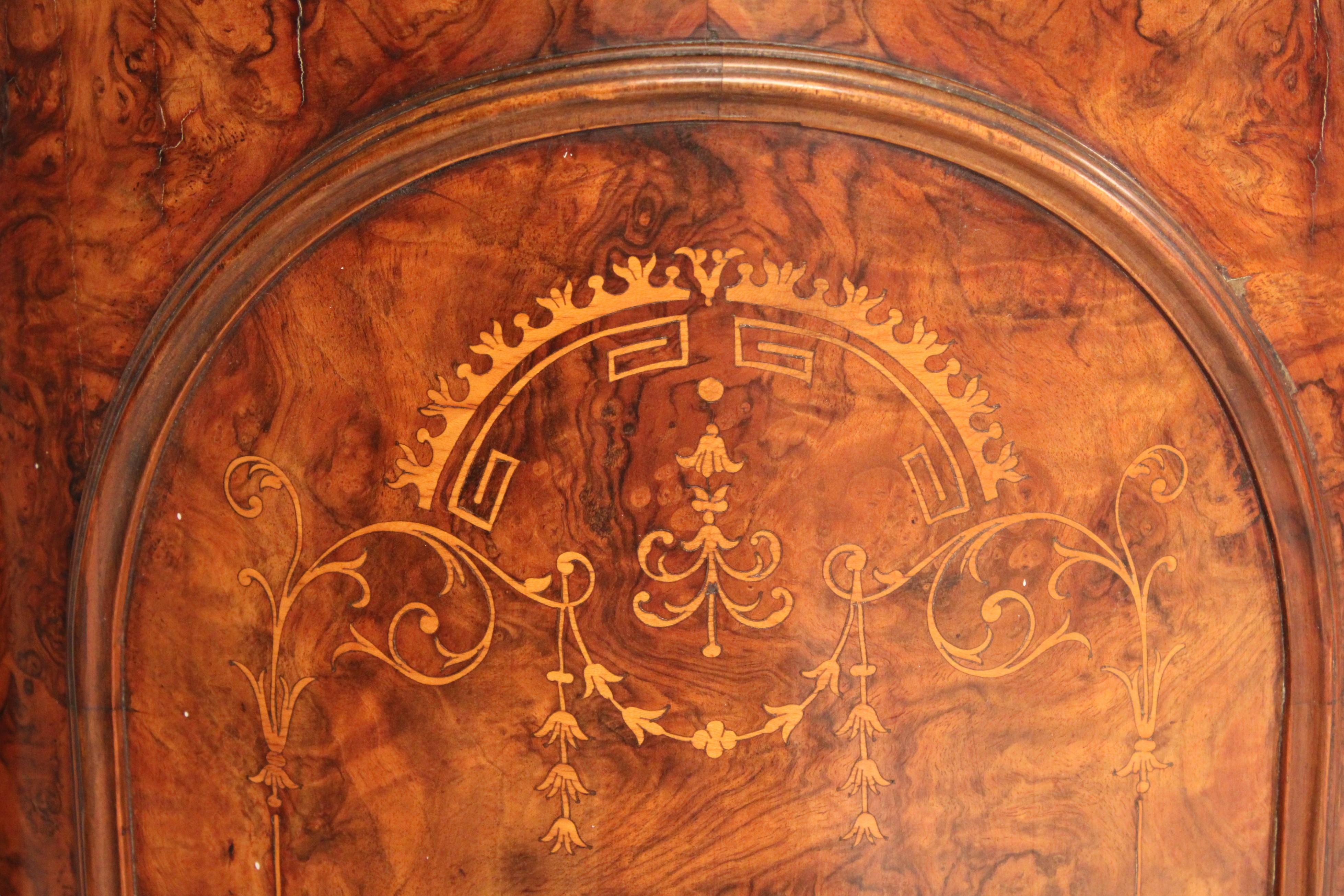 Victorian Inlaid burl Walnut Sideboard With Marble Top For Sale 2
