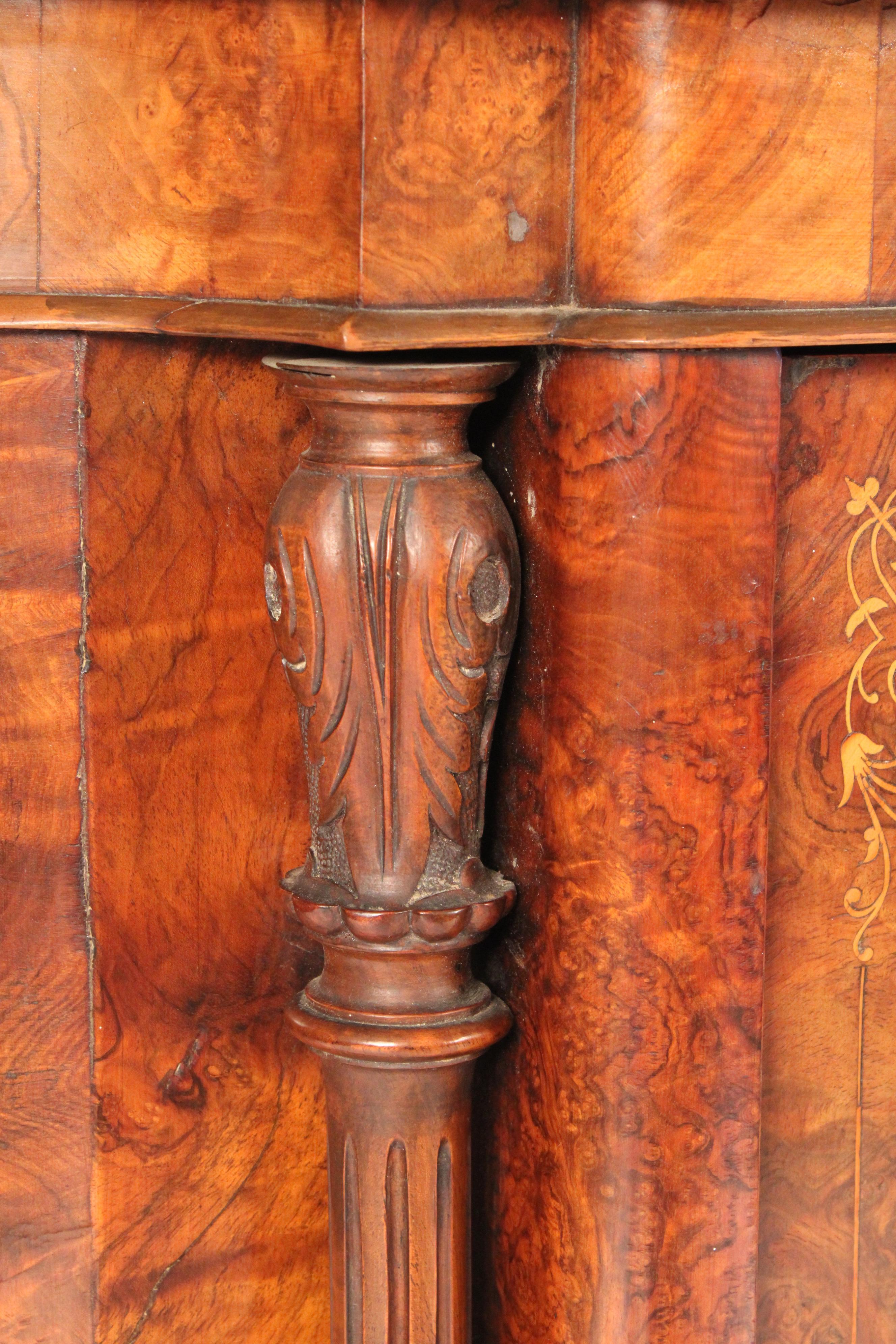 Victorian Inlaid burl Walnut Sideboard With Marble Top For Sale 3