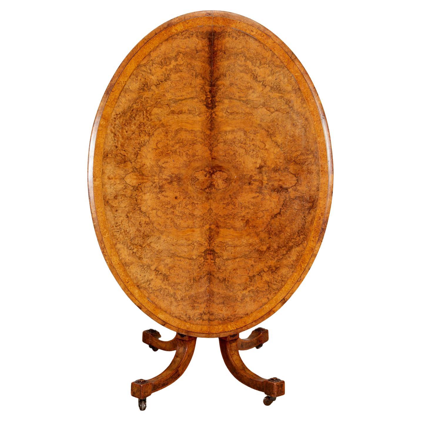 Victorian Inlaid Burr Walnut Tilt Top Oval Breakfast Table