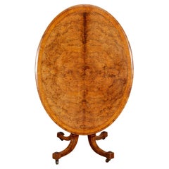 Victorian Inlaid Burr Walnut Tilt Top Oval Breakfast Table