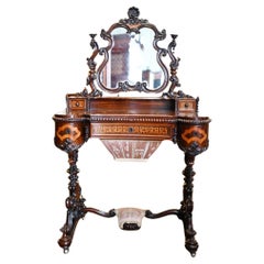 Victorian Inlaid Dressing Table Desk 1880 Mother of Pearl Inlay